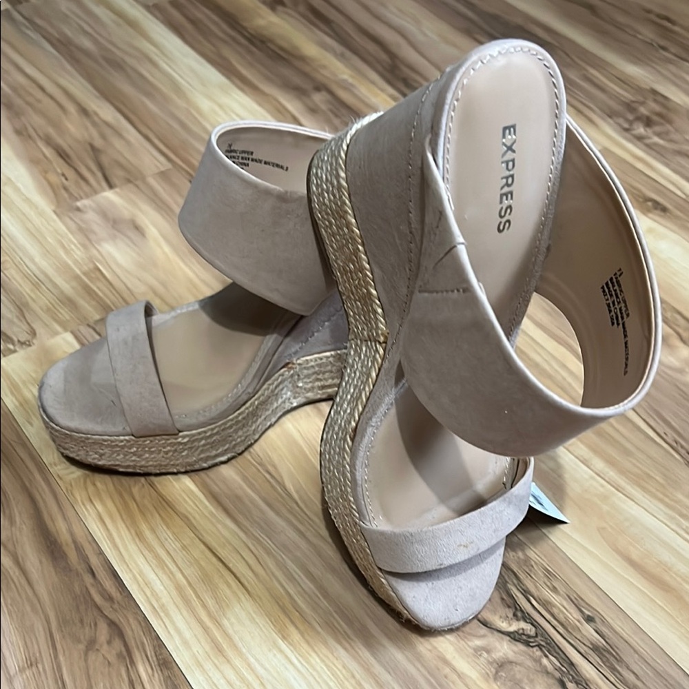 Express Tan Wedge Shoes with Suede Texture